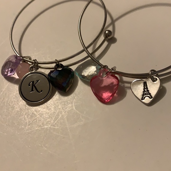 Two hearts and K initial charm and Eiffel Tower charm Bracelets - Picture 5 of 5